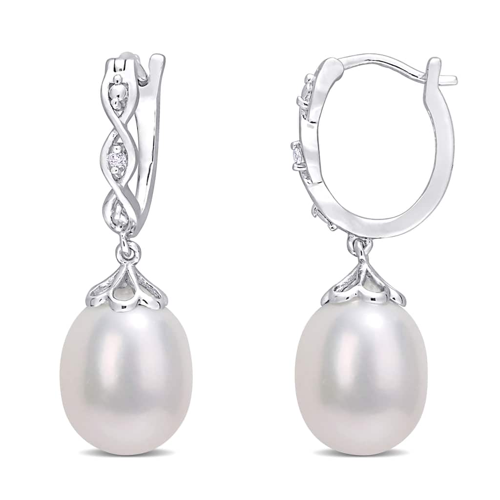 Miadora Sterling Silver Cultured Freshwater Pearl & Diamond Accent Infinity Drop Earrings (8-8.5mm)