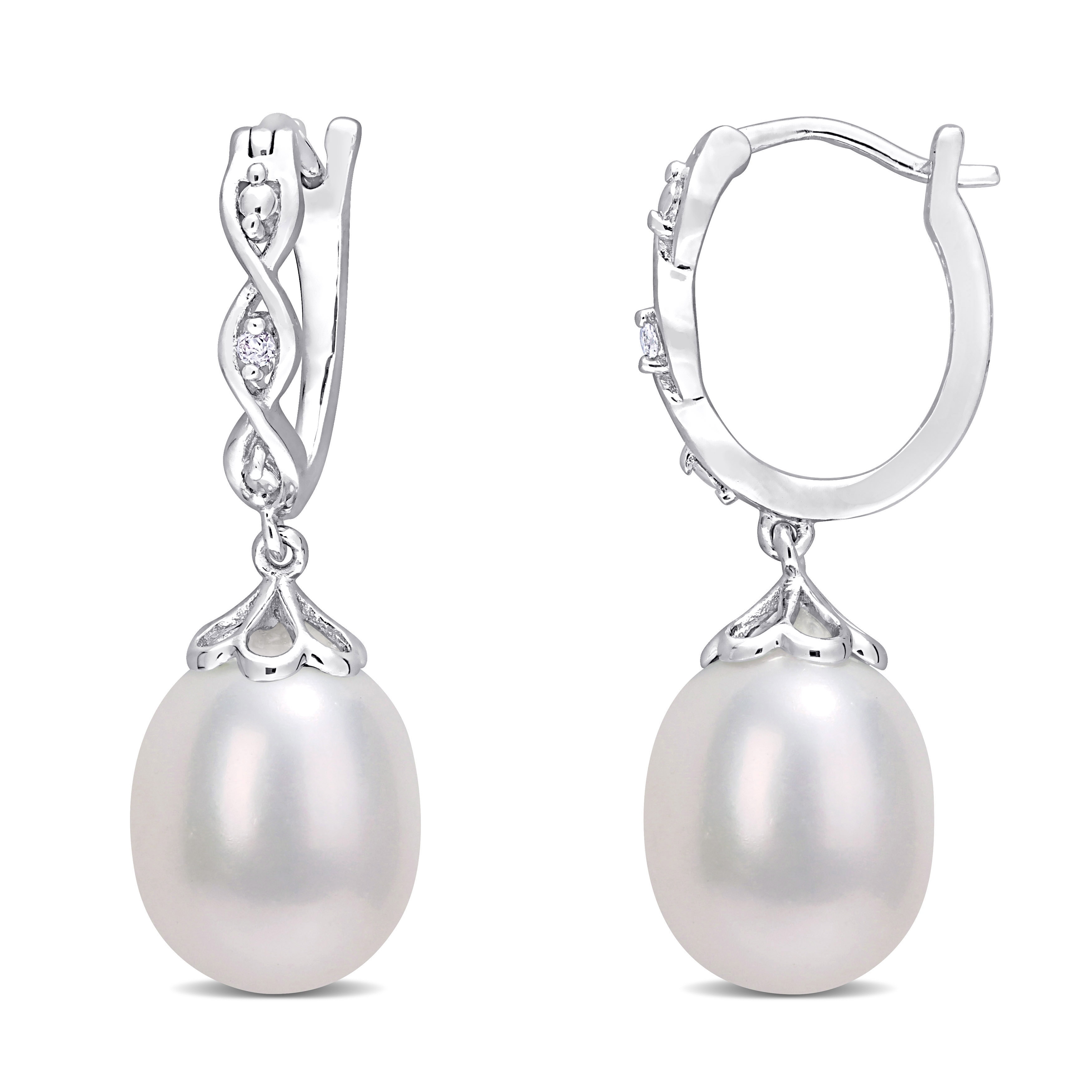 Miadora Sterling Silver Cultured Freshwater Pearl & Diamond Accent Infinity Drop Earrings (8-8.5mm)