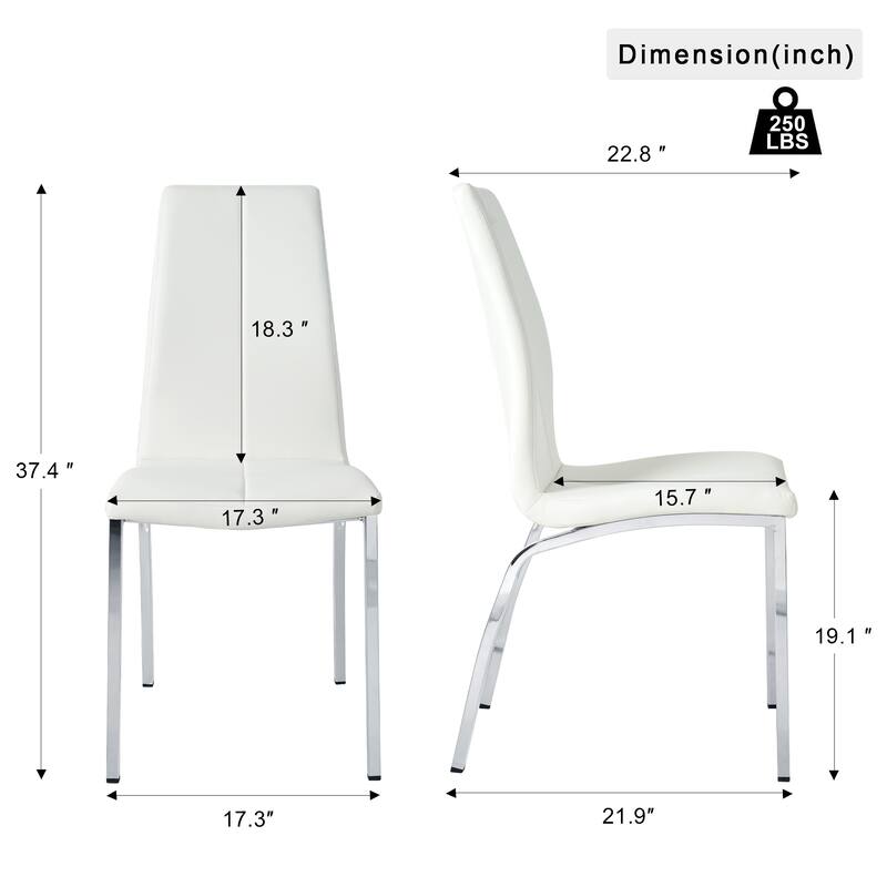 Modern 4 Piece PU Kitchen Dining Chairs with Cushions, Metal Legs, High Back for Dining Room Kitchen Living Room Bedroom