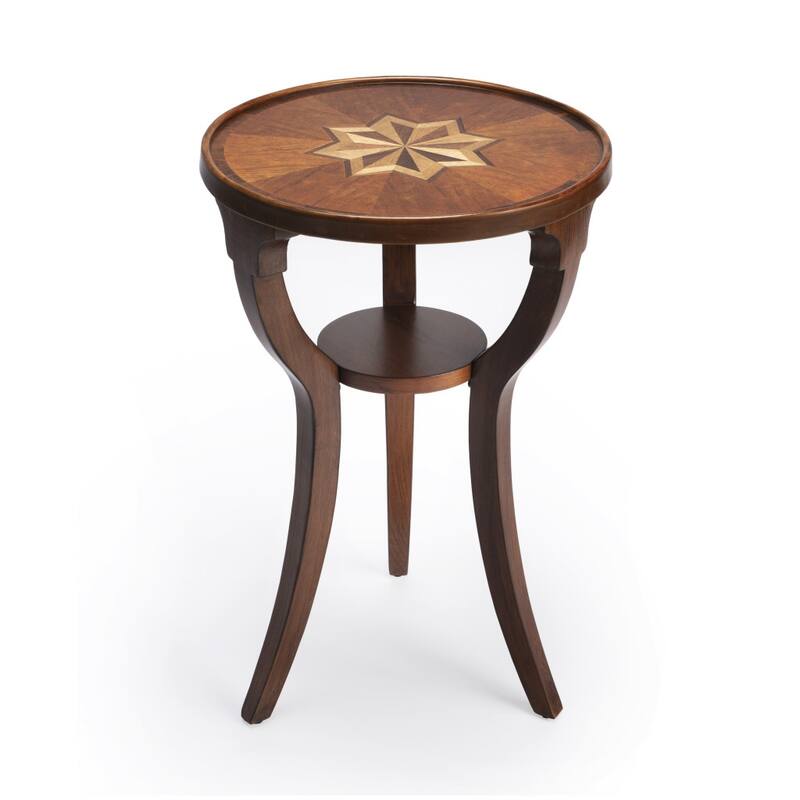 HomeRoots 24" Brown And Olive Ash Manufactured Wood Round End Table With Shelf - 15.75' X '24.25' X '15.75