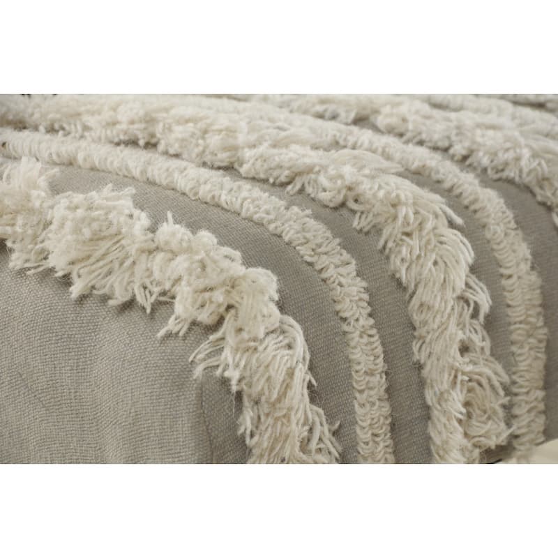 Wood Cream Cotton Upholstered Bedroom Bench Striped Pattern Nailhead Trim - 16” D X 47” W x 18” H