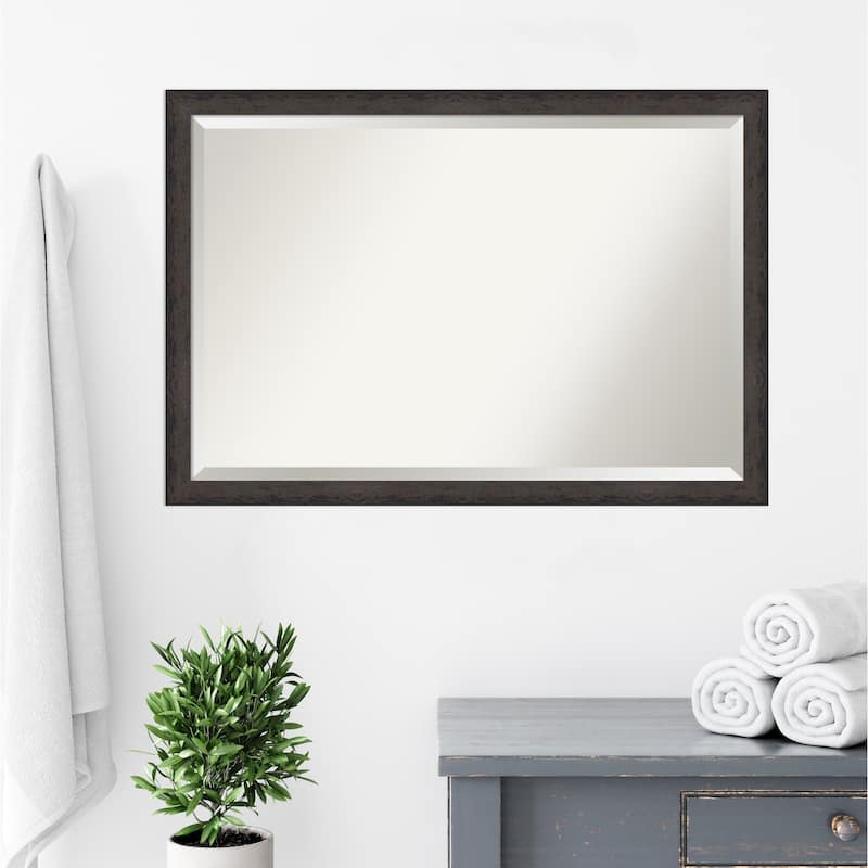 Dappled Narrow Beveled Wood Framed Bathroom Vanity Wall Mirror