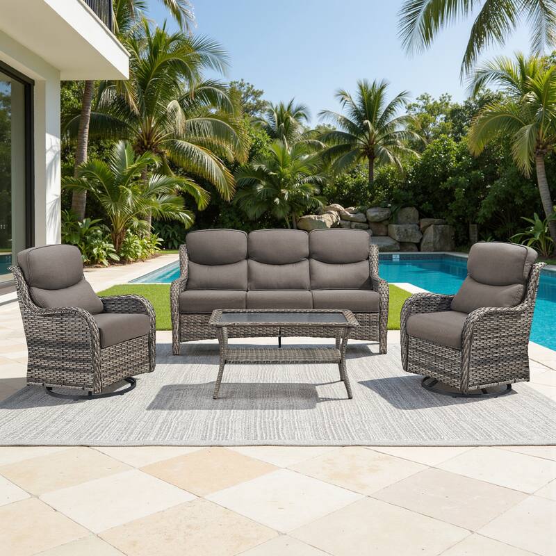 Meyreso 4-Piece Wicker Outdoor Patio Conversation Set with 5-Inch Thick Olefin Cushions