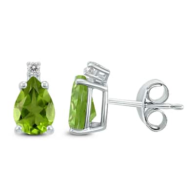 Marquee 14K White Gold 7x5MM Pear Peridot and Diamond Earrings