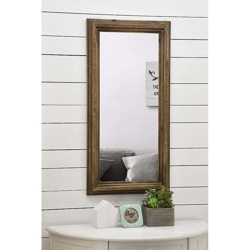 Rectangular Wood Framed Farmhouse Wall Mirror,Hangs Vertically,Brown