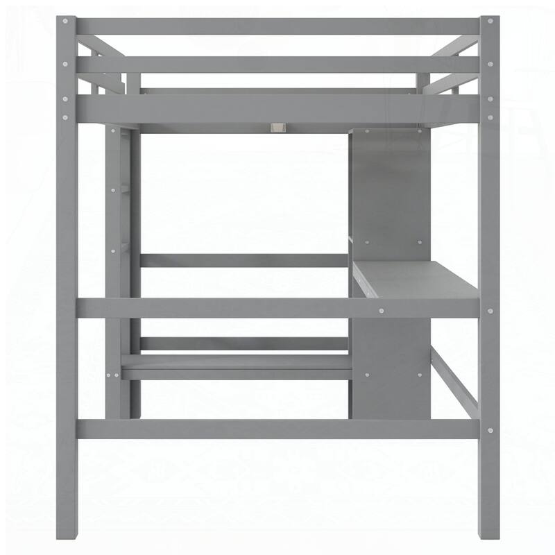 Loft Bed with Multifunction Shelves and Under-bed Desk