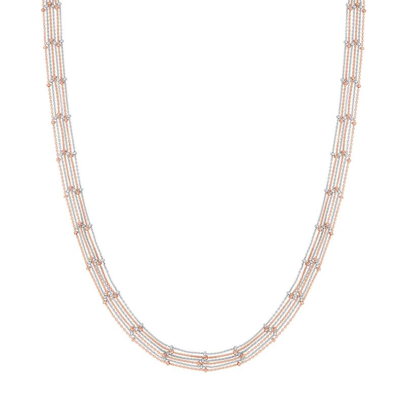 Curata 925 Sterling Silver 18" Pink and White 6 Strand Adjustable Saturn Chain Necklace
