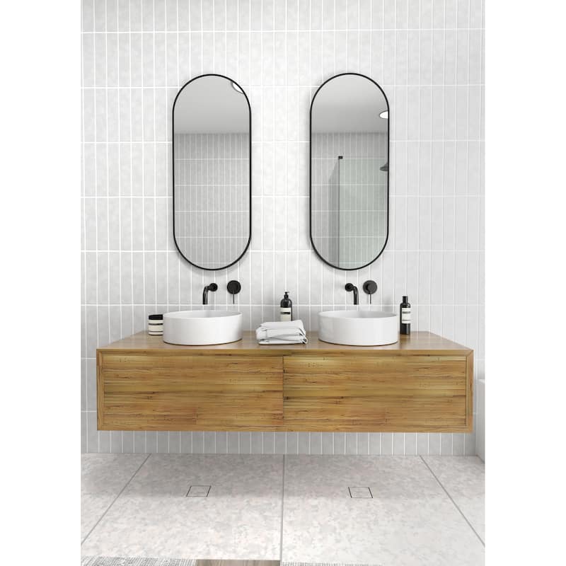 Glass Warehouse 40 in. H x 16 in. W Pill Shape Stainless Steel Framed Mirror