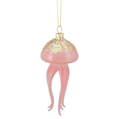 Transparent Jellyfish Glass Christmas Ornament - 4.75" - Pink
