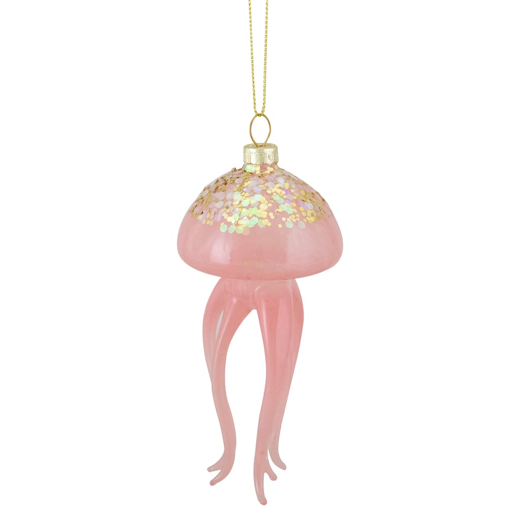 Transparent Jellyfish Glass Christmas Ornament - 4.75" - Pink