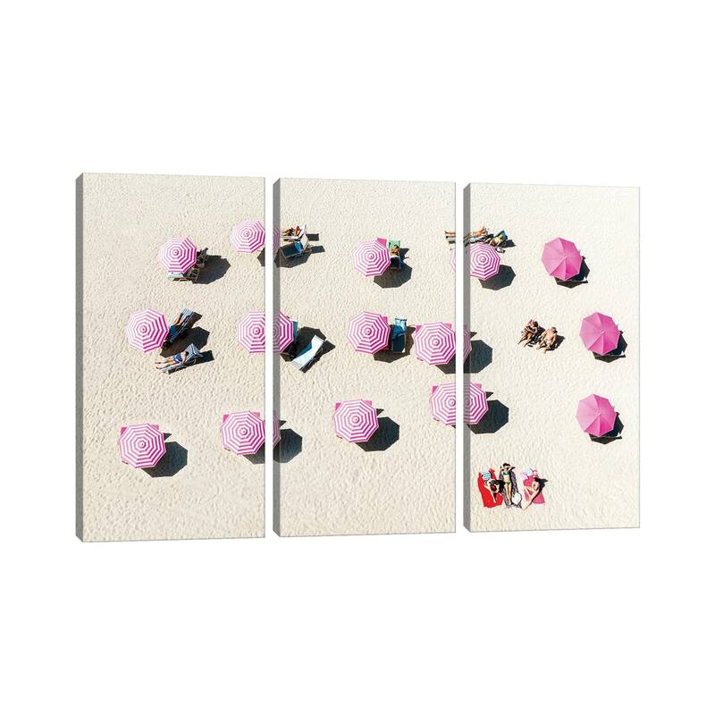 iCanvas "Pink Beach Umbrellas, Miami Beach Florida" by Susanne Kremer 3-Piece Canvas Wall Art Set