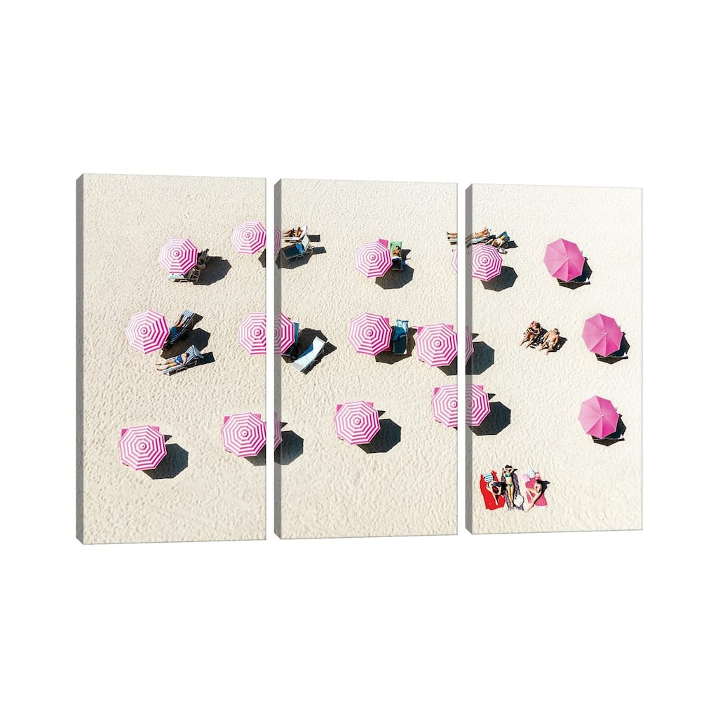 iCanvas "Pink Beach Umbrellas, Miami Beach Florida" by Susanne Kremer 3-Piece Canvas Wall Art Set