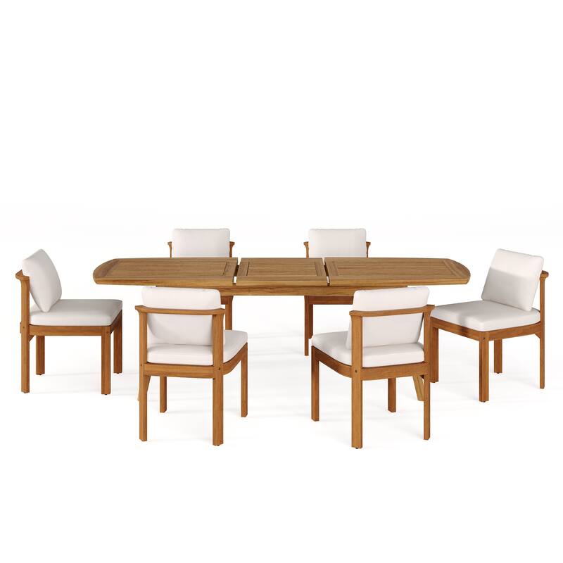 Christopher Knight Home - 7-Piece Outdoor Acacia Wood Dining Set with Sculpted Back Chairs & 71" Expandable Dining Table