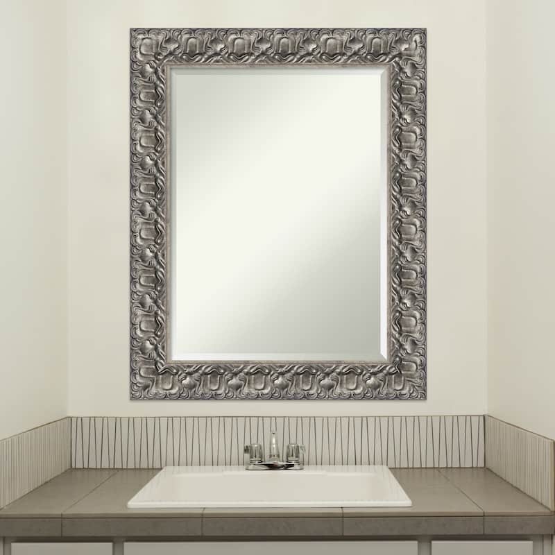 Beveled Wood Bathroom Wall Mirror - Silver Luxor Frame