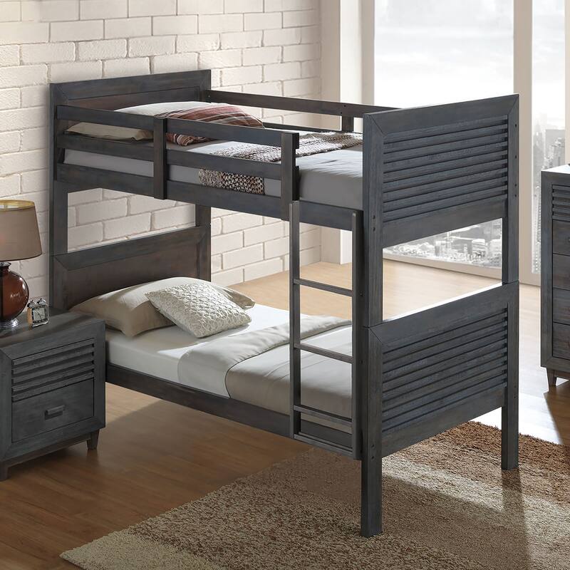 Furniture of America Guorge Charcoal Brown Solid Wood Slat Bunk Bed - Twin over Twin