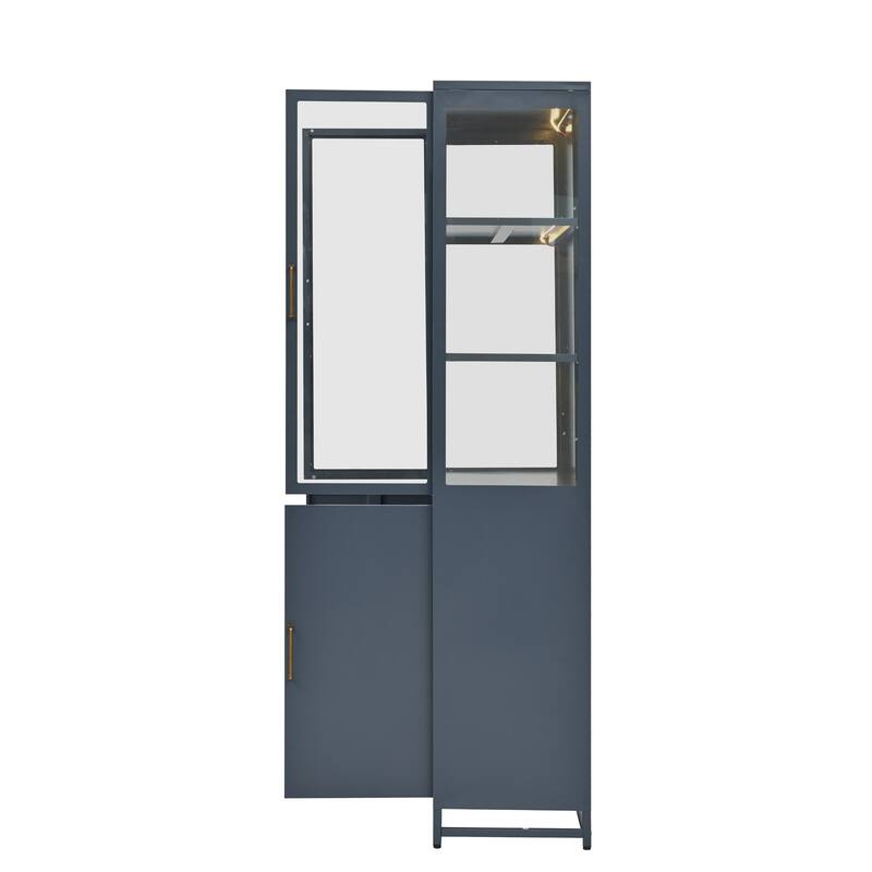 76.75'' Glass Display Cabinet w/LED Light, Tall Bookshelf with Double Glass Doors Bookshelves Bookcase