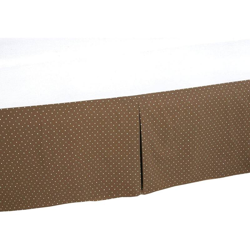 Light Brown Tan Dot Pattern Bed Skirt Cotton Yarn Dyed Pleated Dust Ruffle with Split Corners, Tailored 16" Drop