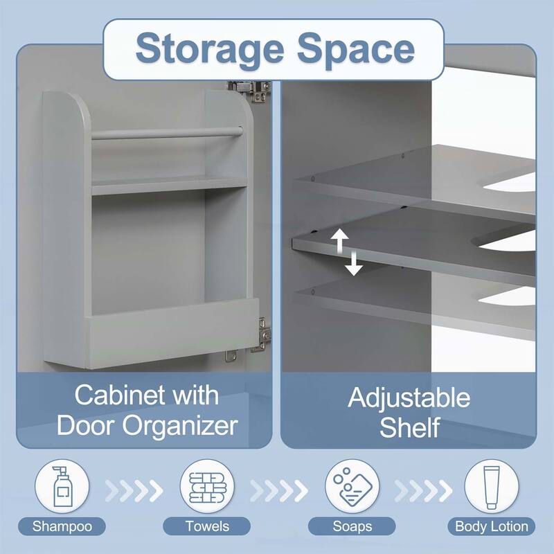 Freestanding Vanity Set with Door Shelf and Adjustable Shelf