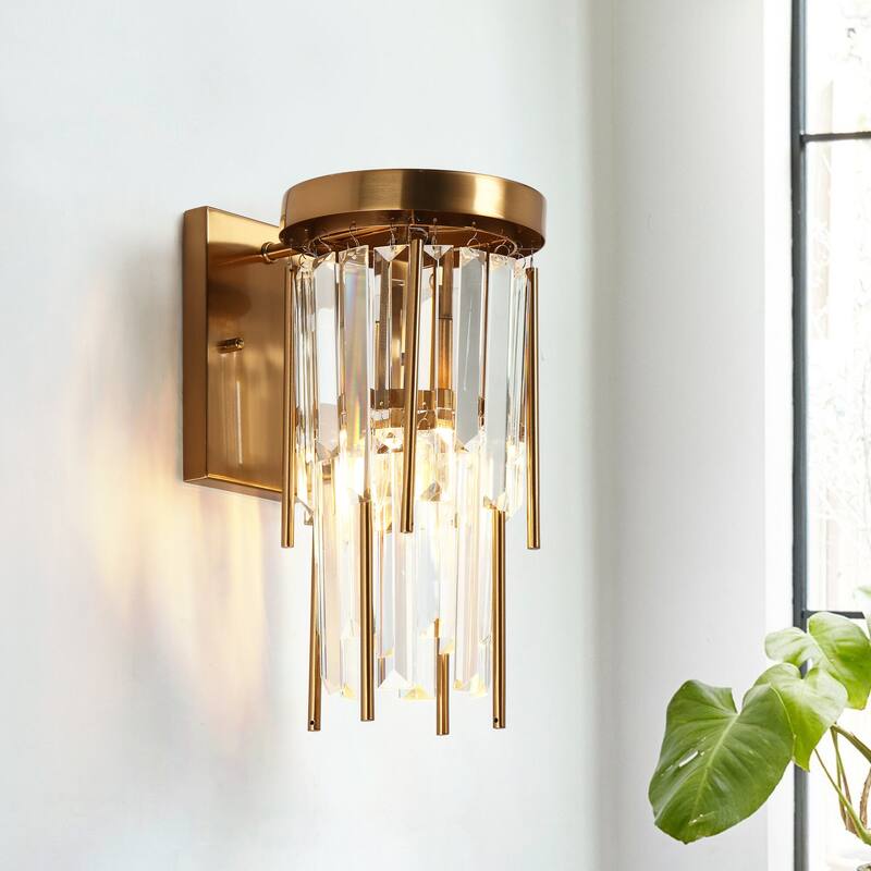 Modern Crystal 1-Light Wall Sconce Gold Bathroom Vanity Light