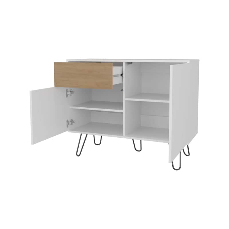 White and Natural Oak Sideboard with Hairpin Legs