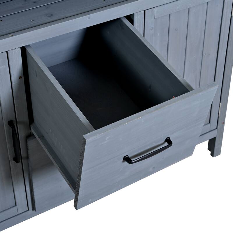 Roomfitters Outdoor Garden Potting Bench with Storage Hutch, Potting Table with Drawers and Cabinets, Shelves