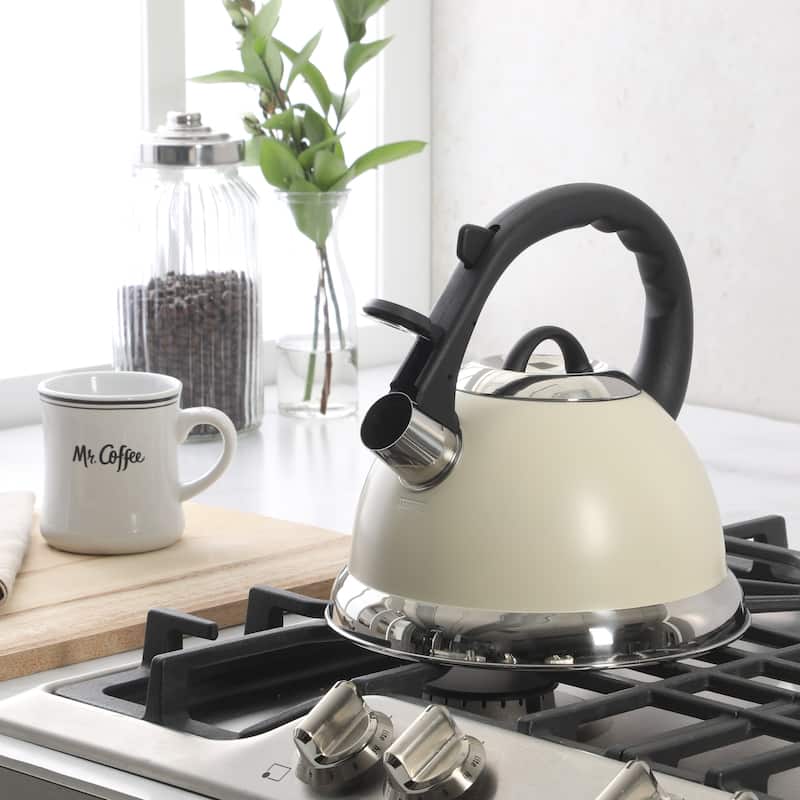 Oster Clarefield 2.4 Qt Whistling Tea Kettle with Lid, Heat-Resistant Nylon Handle and Knob, Stainless Steel Trim