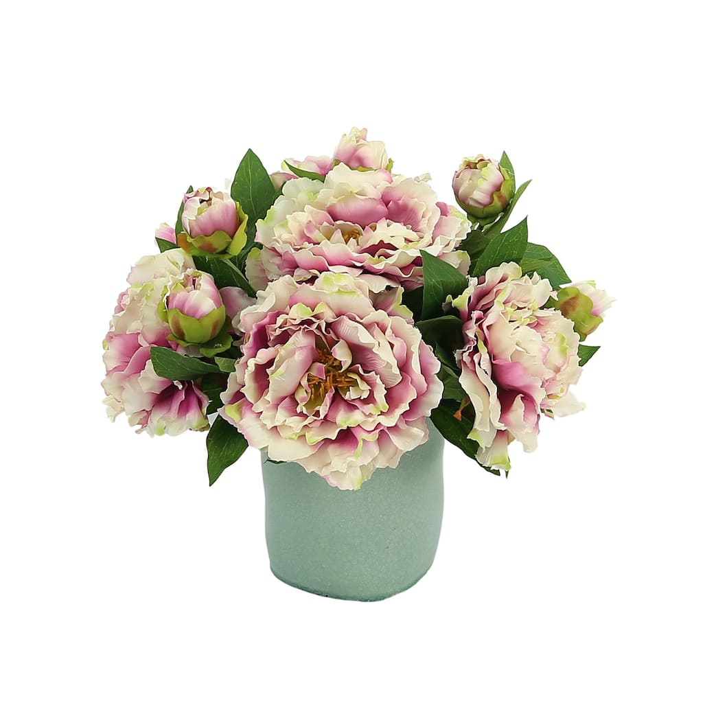 Peony Arrangement in a Ceramic Pot - Pink, Blue
