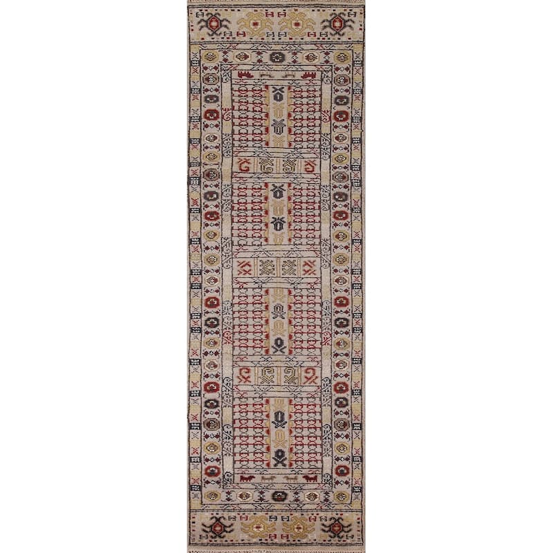 Tribal Geometric Khotan Runner Rug Hallway Handmade Wool Carpet - 2'6"x 10'0"