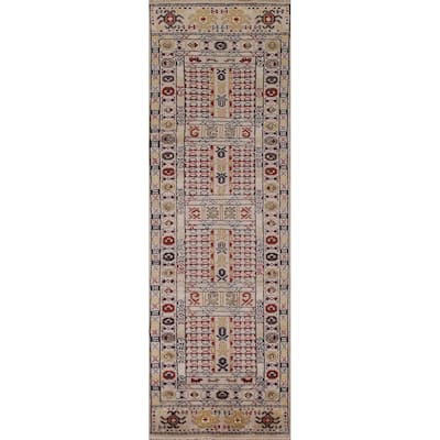 Tribal Geometric Khotan Runner Rug Hallway Handmade Wool Carpet - 2'6"x 10'0"