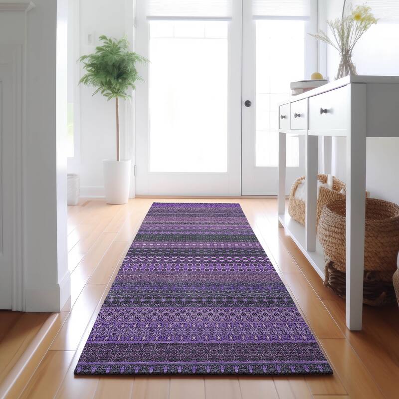 Premium Washable Super Soft Boho Stripes Mayfield Rug - Purple - 2' 3" x 7' 6" - Runner