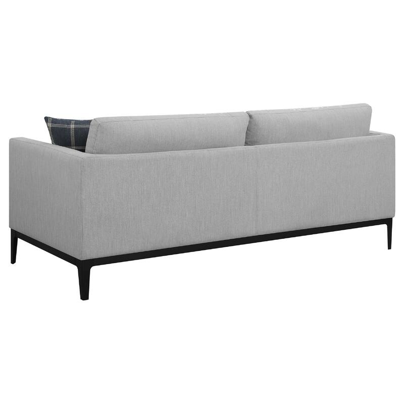 Azzy 2pc Sofa and Loveseat Set, Modern Track Arms, Light Gray Fabric
