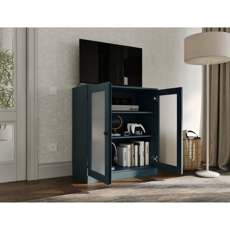 Palace Imports 100% Solid Wood TV Stand with Frosted Glass Doors for TVs up to 32"