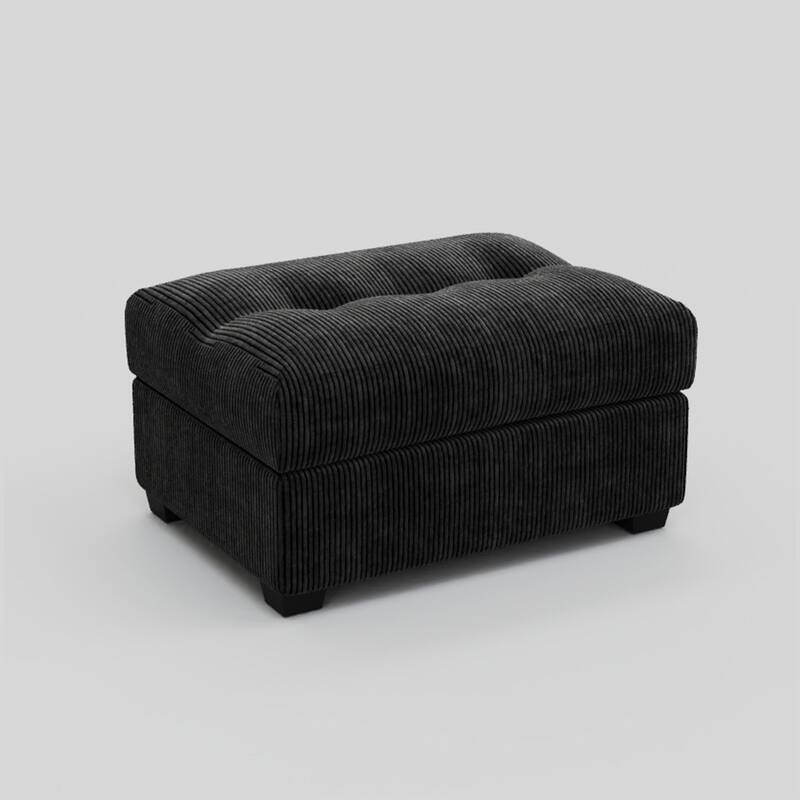 HomeRoots 37" Black Corduroy Tufted Ottoman