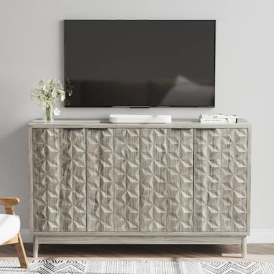 Sideboard Cabinet With 4 Relief Doors, Storage Cabinet with Adjustabel Shelves, Accent Cabinet wtih Wooden Legs