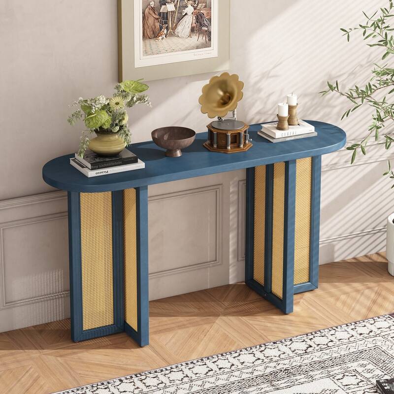 Rattan Console Table Entryway Table, Narrow Console Table with Storage, Hallway Table for Living Room, Entrance