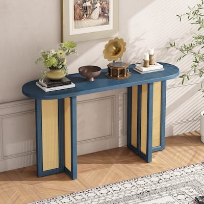 Rattan Console Table Entryway Table, Narrow Console Table with Storage, Hallway Table for Living Room, Entrance