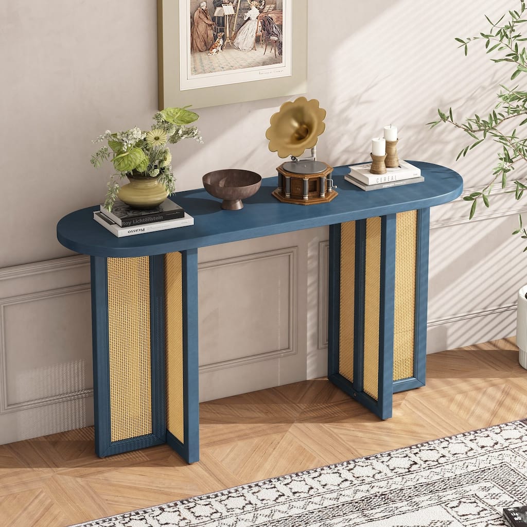 Rattan Console Table Entryway Table, Narrow Console Table with Storage, Hallway Table for Living Room, Entrance