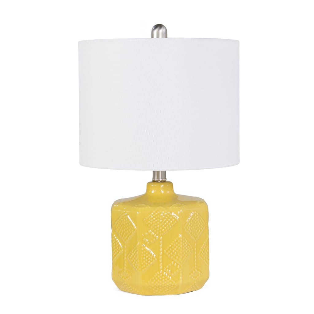 19" Decorative Ceramic Accent Lamp with Textured Floral Design and White Drum Shade for Office - 12”L x 12”W x 19”H