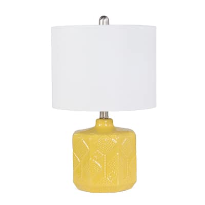 Lalia Home 19" Contemporary Bohemian Ceramic Eyelet Pattern Floral Textured Bedside Table Lamp with White Fabric Shade