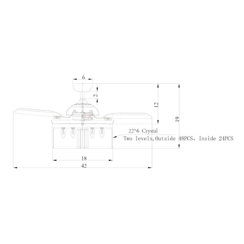 Modern 42" Black Crystal Retractable Ceiling Fan with Light Kit and Remote Control - 42 inches D x 14.5 inches H