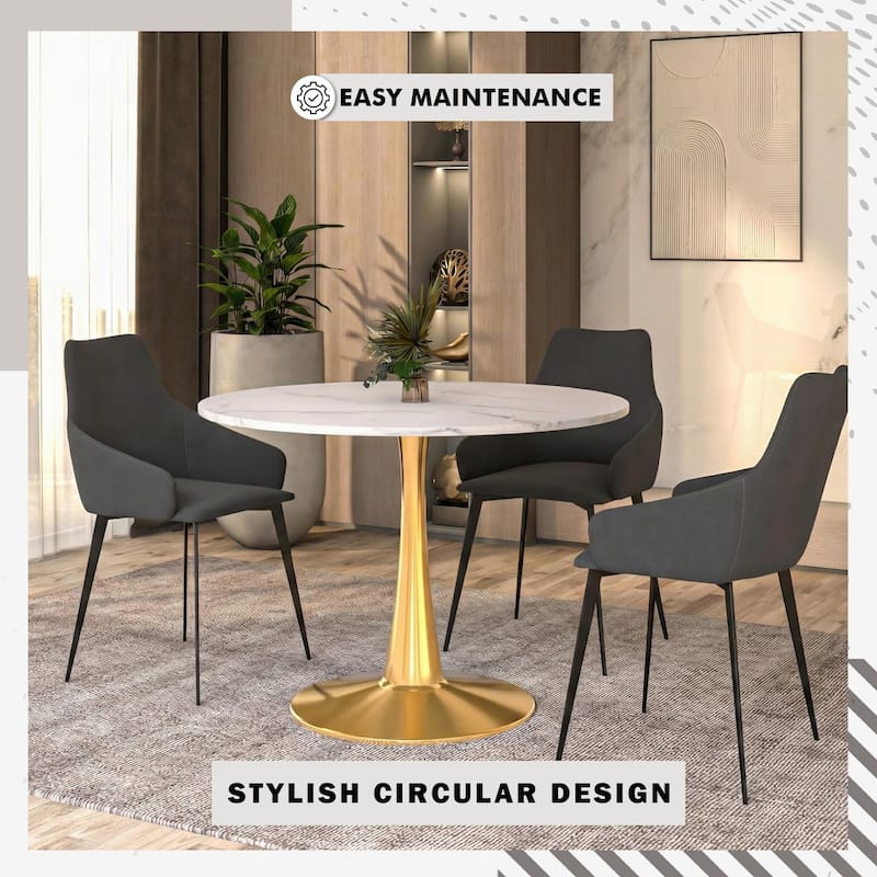 Bristol 40" Modern Round Dining Table with Accent Gold Steel Pedestal Base, Scratch-Resistant and Easy-Care