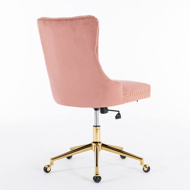 Velvet Upholstered Tufted Button Home Office Chair with Golden Metal Base,Adjustable Desk Chair Swivel Office Chair