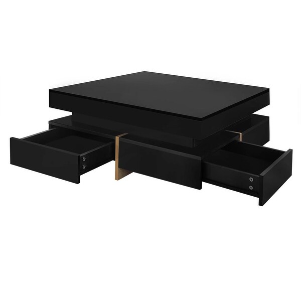 High Gloss Coffee Table with Storage Drawers Square Cocktail Tea Table with Wood Grain Legs Center Table for Living Room Black Bed Bath Beyond 39988864