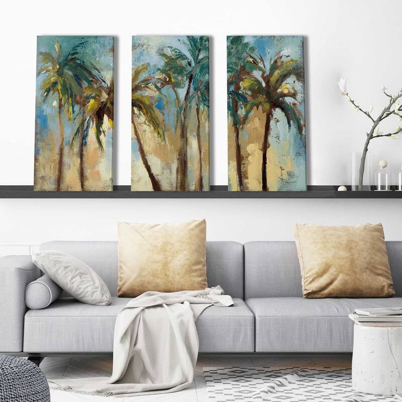 "Island Morning Palms" 3 Piece Set on Canvas