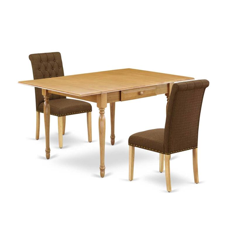 HomeStock 3-Piece Natural Brown Oak Finish Rectangular Solid Wood Top With Dropleaf Dining Table Set