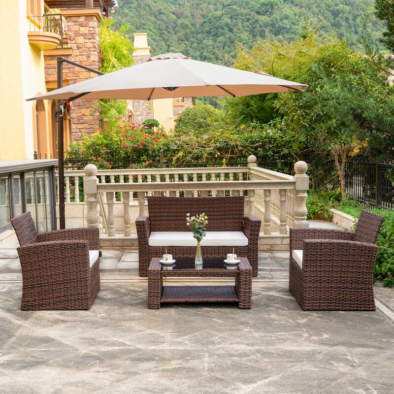 Grandview Outdoor 4-piece Grey Wicker Conversation Set
