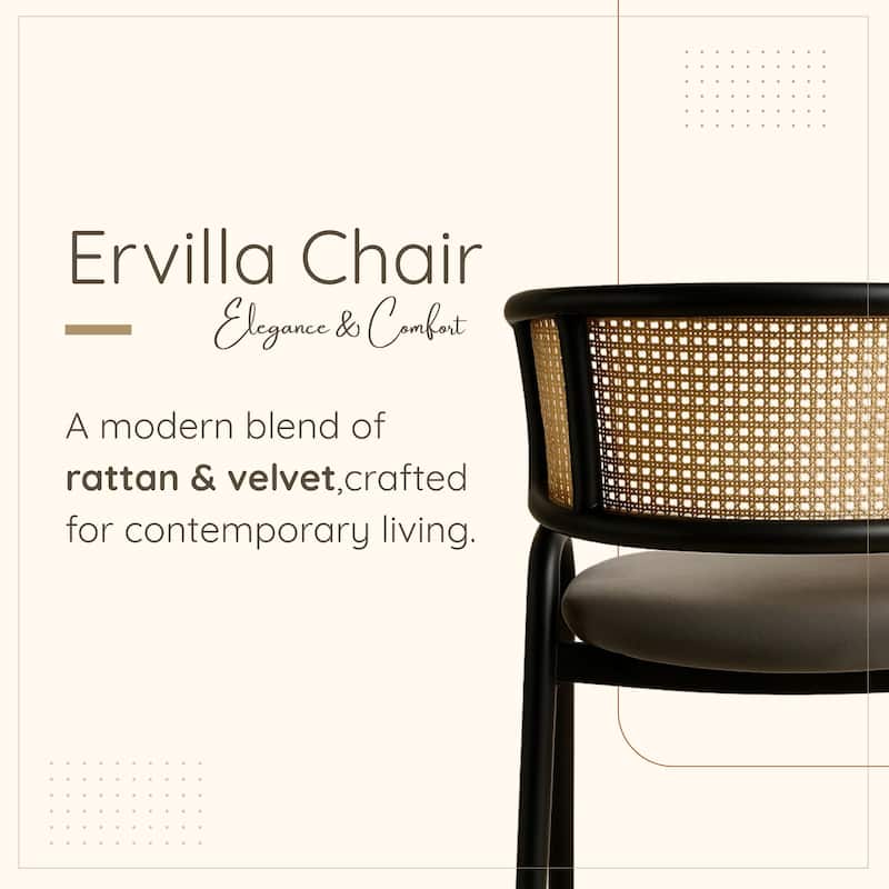 Ervilla Ergonomic Wicker Back Velvet Accent Dining Armchair with Powder Coated Steel Legs Protective Pad