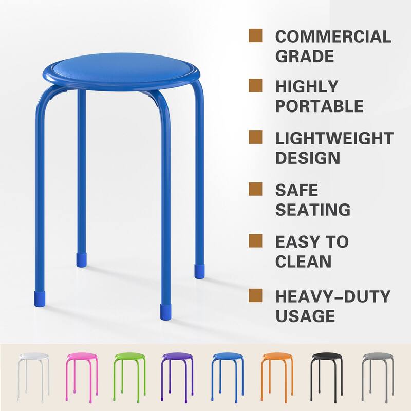 Javlergo Set of 6 Stackable Backless Stools PVC Padded Round Seats with Metal Frame Indoor Outdoor Use for Kitchen Livingroom