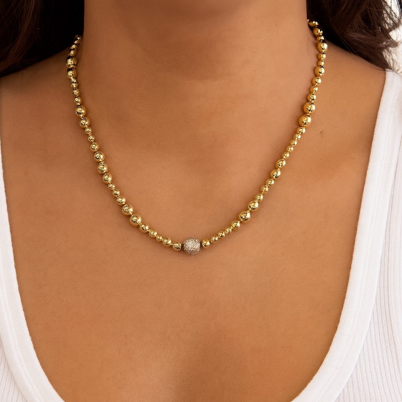 Rivka Friedman 18K Gold Clad Beaded Necklace with CZ Beaded details