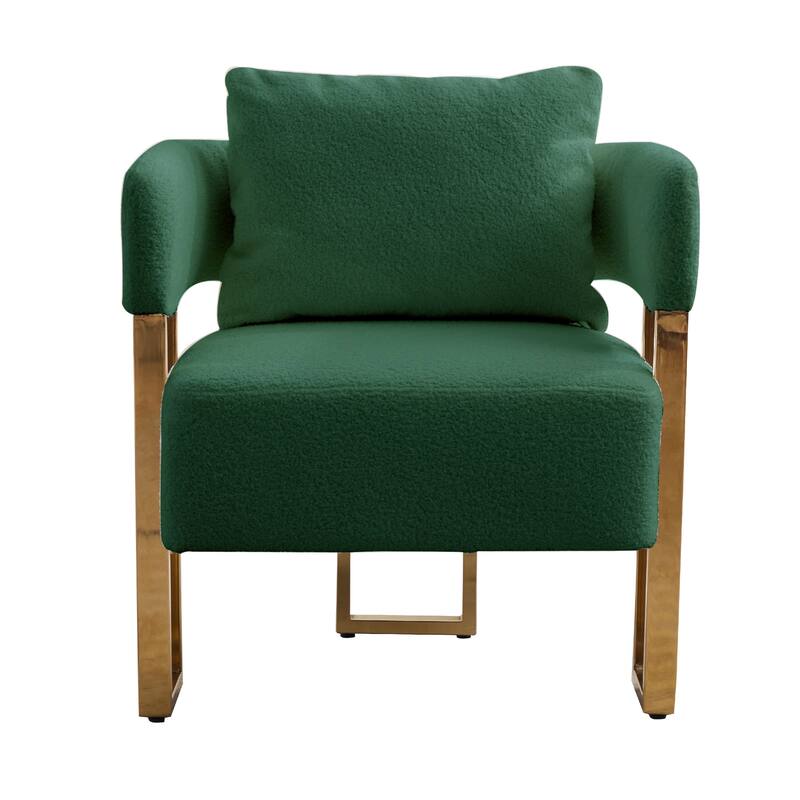 Teddy Fleece Modern Accent Chair with Gold Metal Legs and High-Rebound Cushion